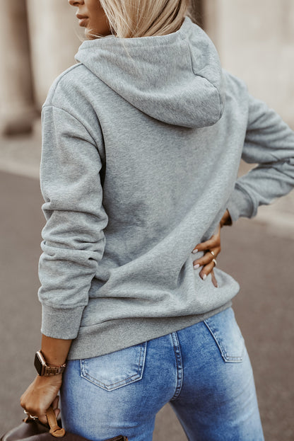 Gray Loose Kangaroo Pocket Hoodie