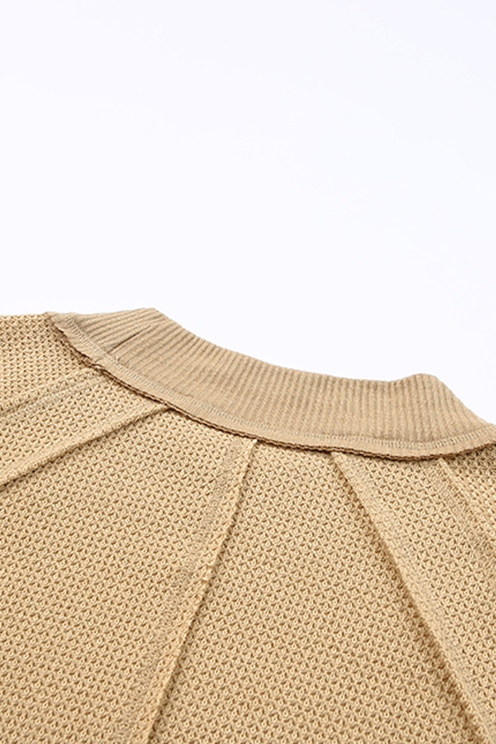 Khaki Waffle Knit Patchwork Oversized Pullover Sweatshirt