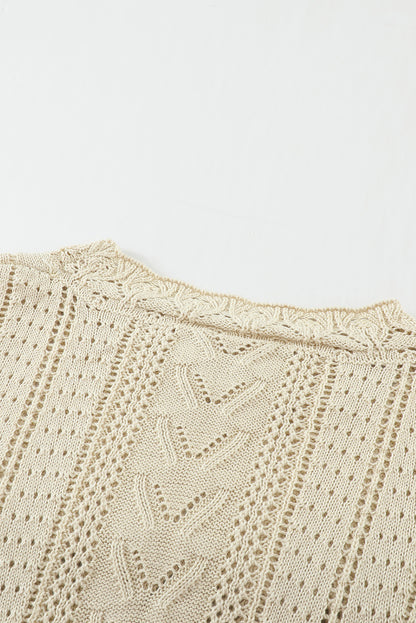 Apricot Crochet Lace Pointelle Knit Sweater