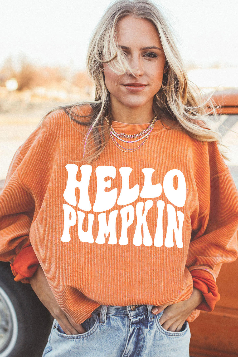 Orange JOLENE Ribbed Corded Oversized Sweatshirt