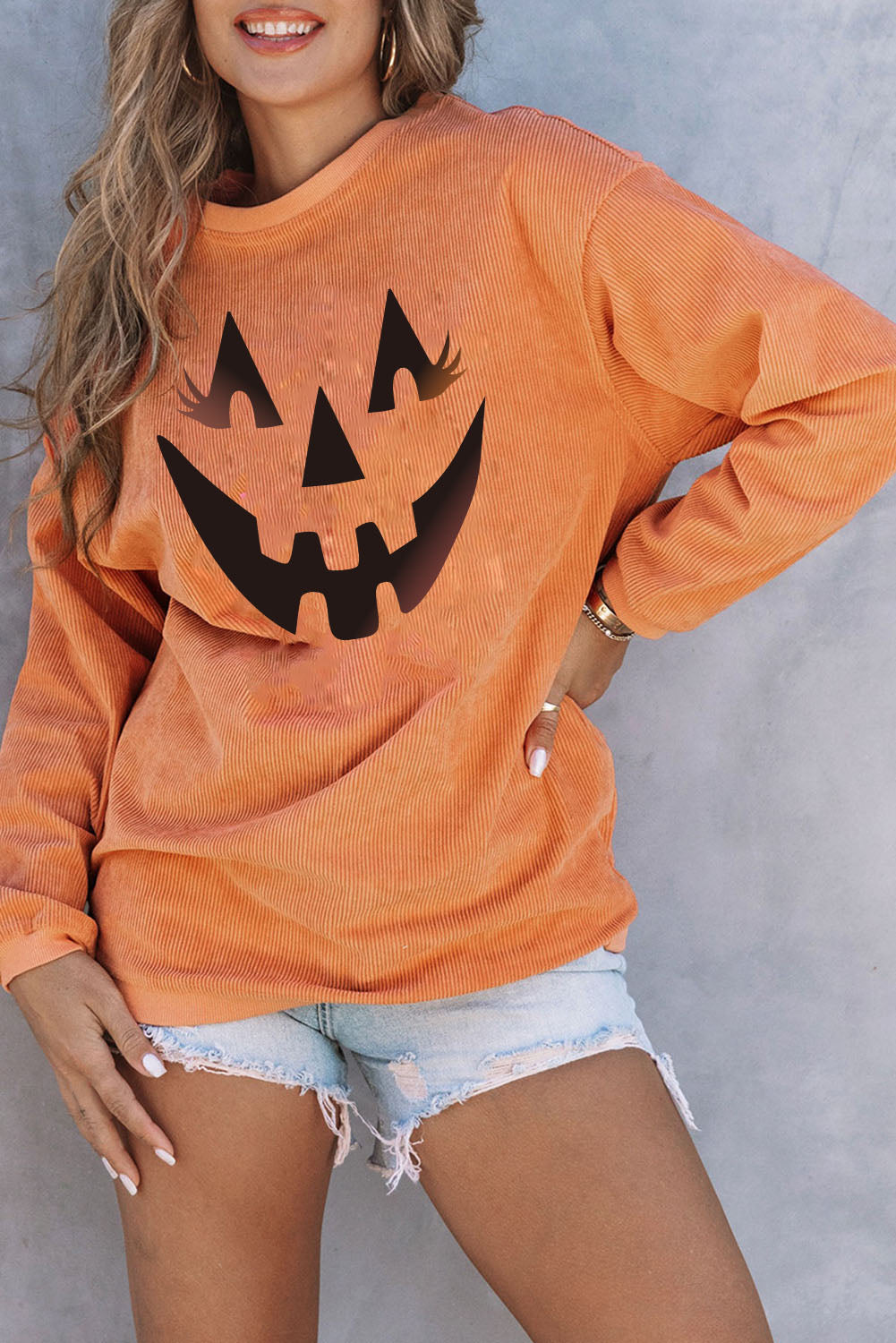 Orange JOLENE Ribbed Corded Oversized Sweatshirt