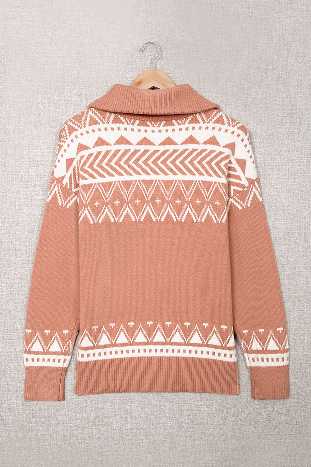 White Geometry Knit Quarter Zip Sweater