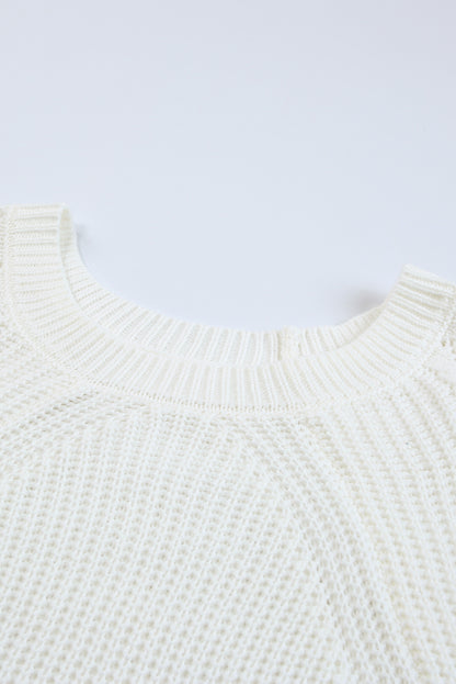 Gray Hollow-out Puffy Sleeve Knit Sweater