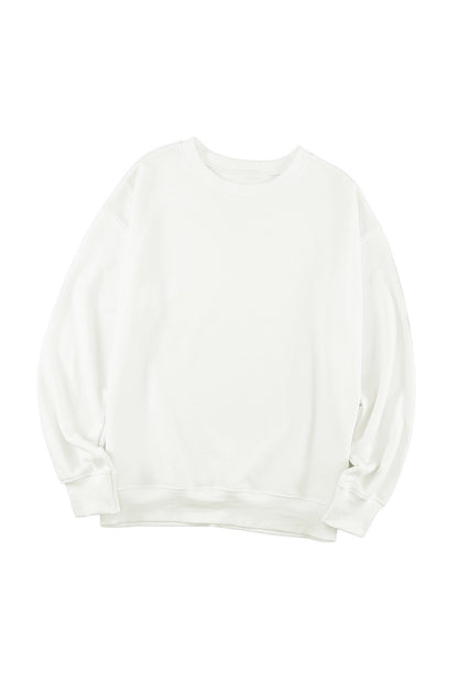 Beige Plain Crew Neck Pullover Sweatshirt