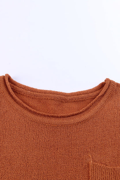 Brown Drop Shoulder Wide Sleeve Loose Sweater