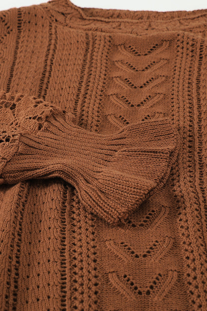 Apricot Crochet Lace Pointelle Knit Sweater