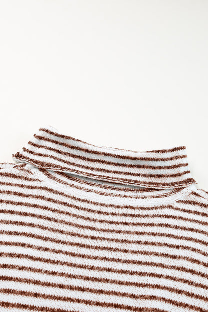 Brown Striped Turtleneck Loose Sweater