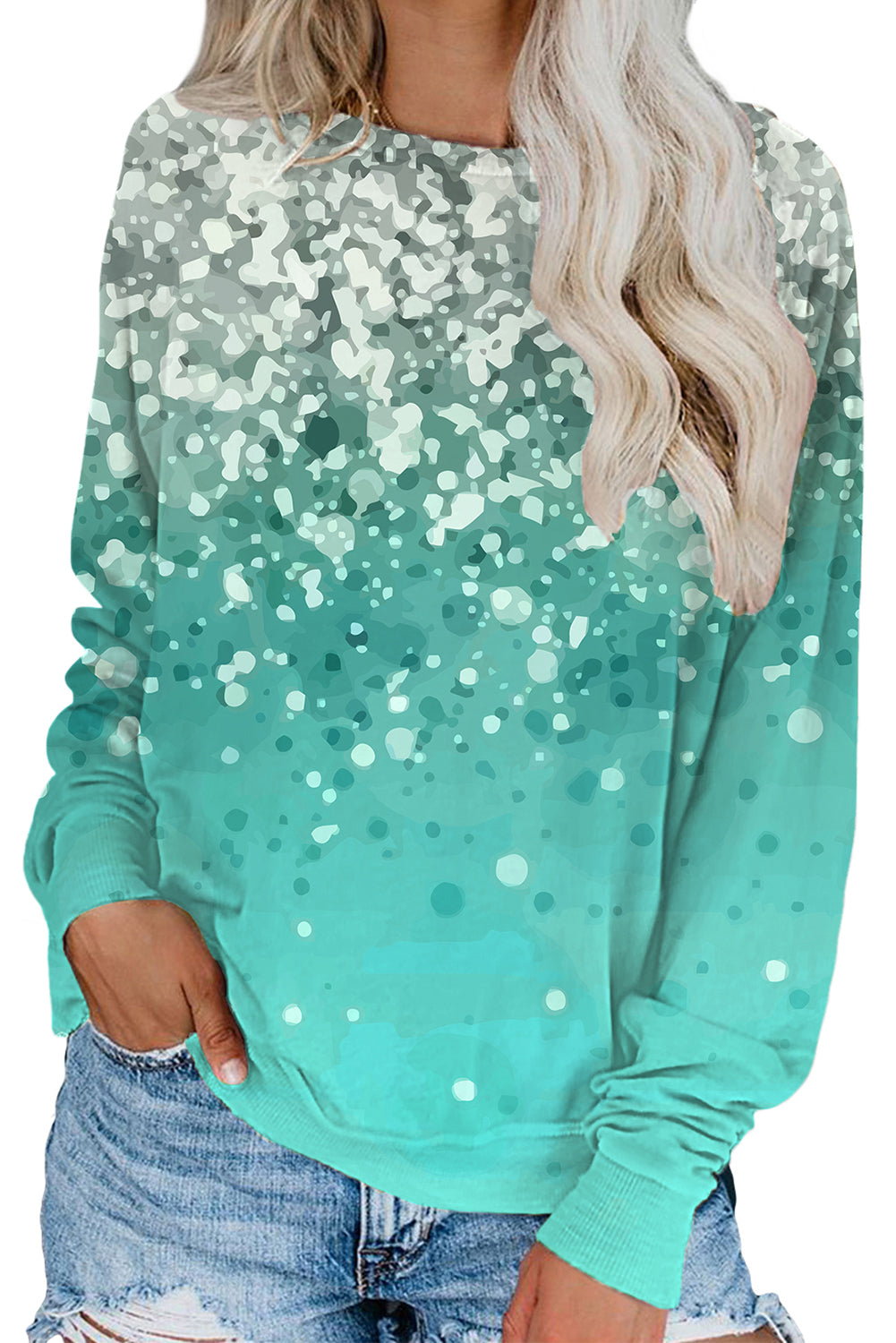 Sky Blue Bleached Splatter Gradient Long Sleeve Sweatshirt