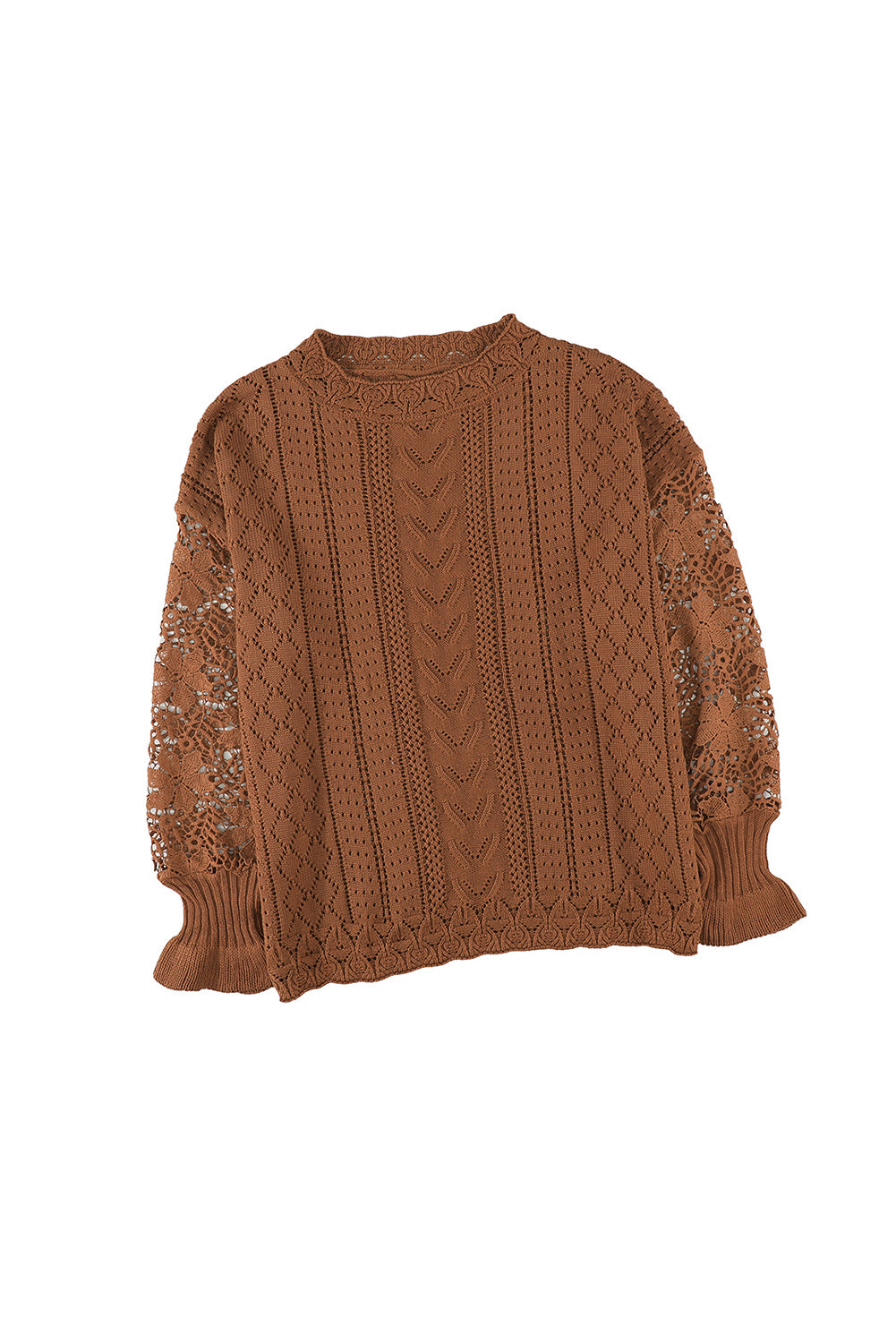 Apricot Crochet Lace Pointelle Knit Sweater