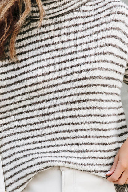 Brown Striped Turtleneck Loose Sweater