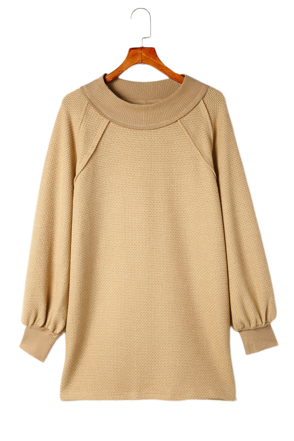 Khaki Waffle Knit Patchwork Oversized Pullover Sweatshirt