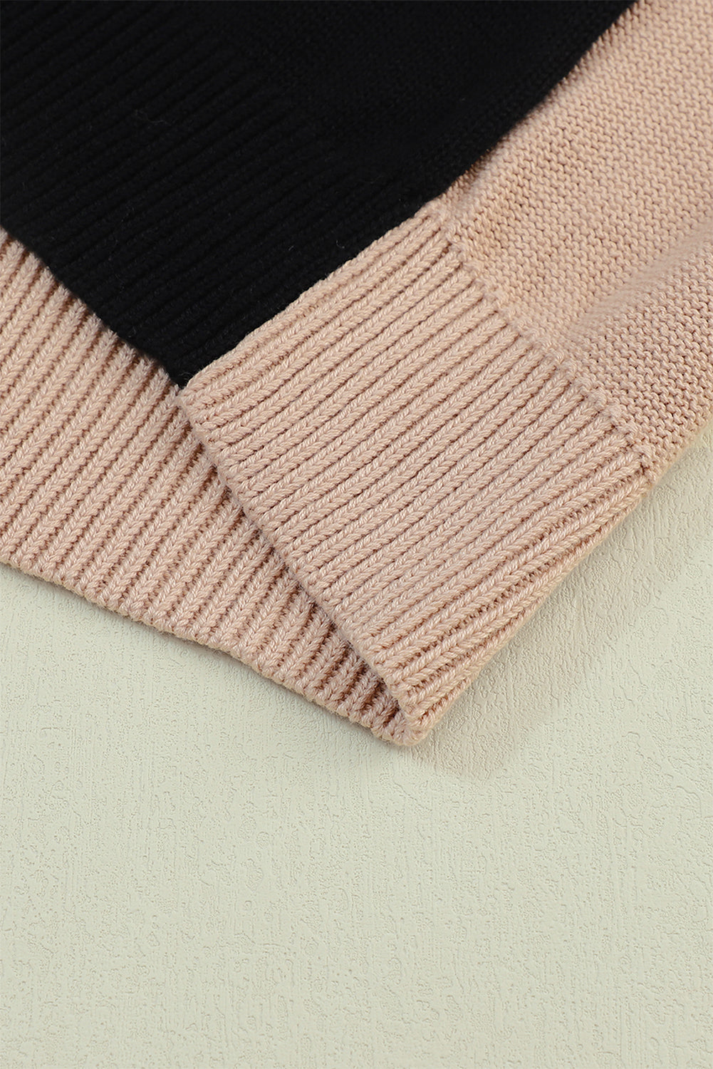 Pink Colorblock Bishop Sleeve Ribbed Trim Sweater