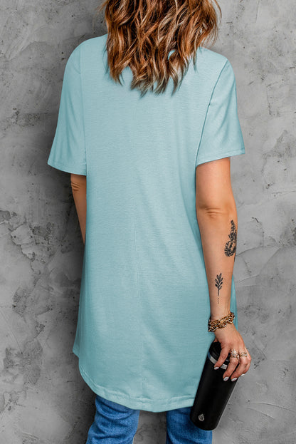 Rose Side Pockets Short Sleeve Tunic Top