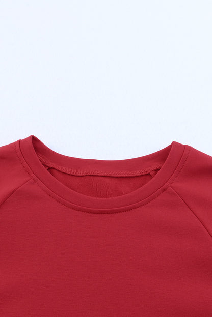 Red Solid Round Neck Raglan Sleeve Sweatshirt