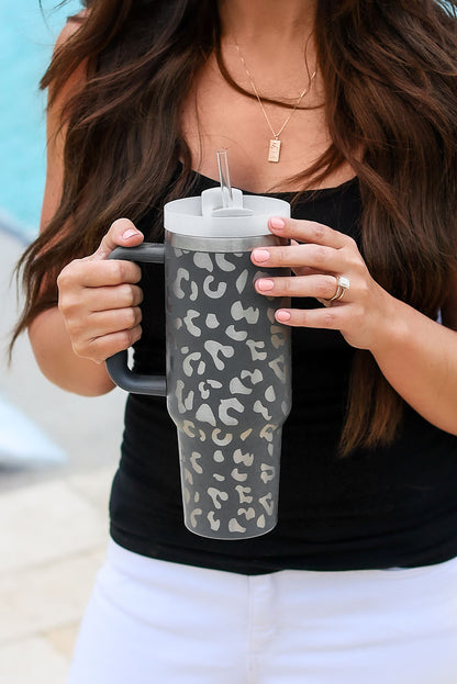 Black Leopard Print 40OZ Stainless Steel Portable Cup with Handle