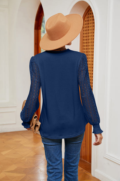 Contrast V-Neck Long Sleeve Blouse