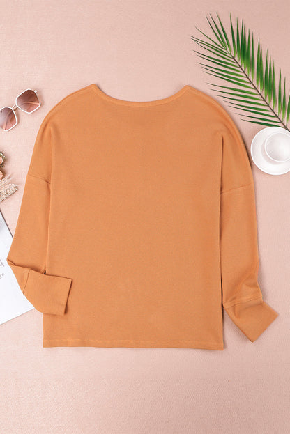 Orange Waffle Knit Henley Top