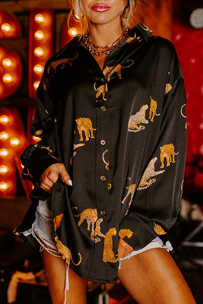 Mustard Cheetah Print Button-Up Split Shirt Dress