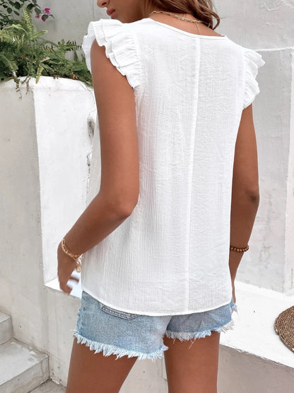 Ruffled V-Neck Cap Sleeve Blouse